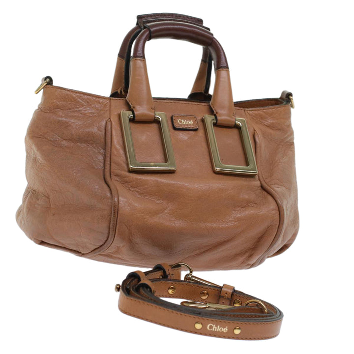 Chloe Etel Hand Bag Leather 2way Brown 03-12-50-65 th4017