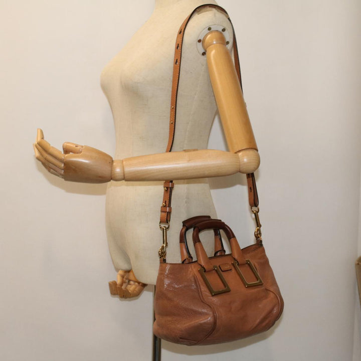 Chloe Etel Hand Bag Leather 2way Brown 03-12-50-65 th4017