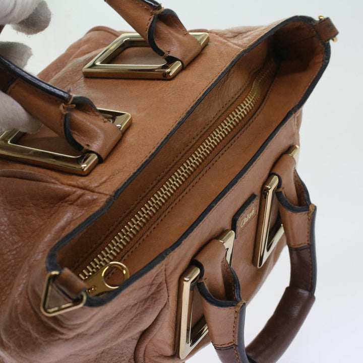 Chloe Etel Hand Bag Leather 2way Brown 03-12-50-65 th4017