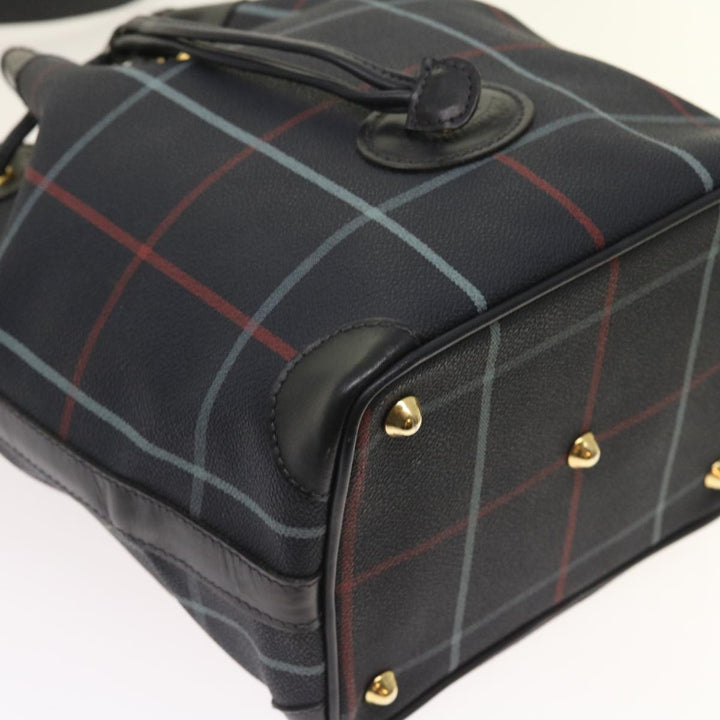 BURBERRYSs Nova Check Shoulder Bag PVC Leather Navy Auth th4082