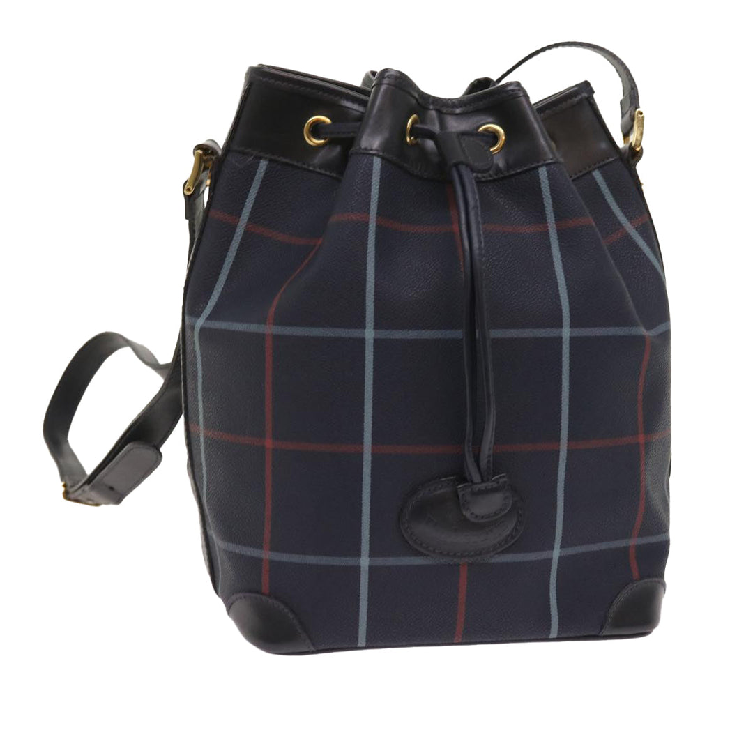 BURBERRYSs Nova Check Shoulder Bag PVC Leather Navy Auth th4082