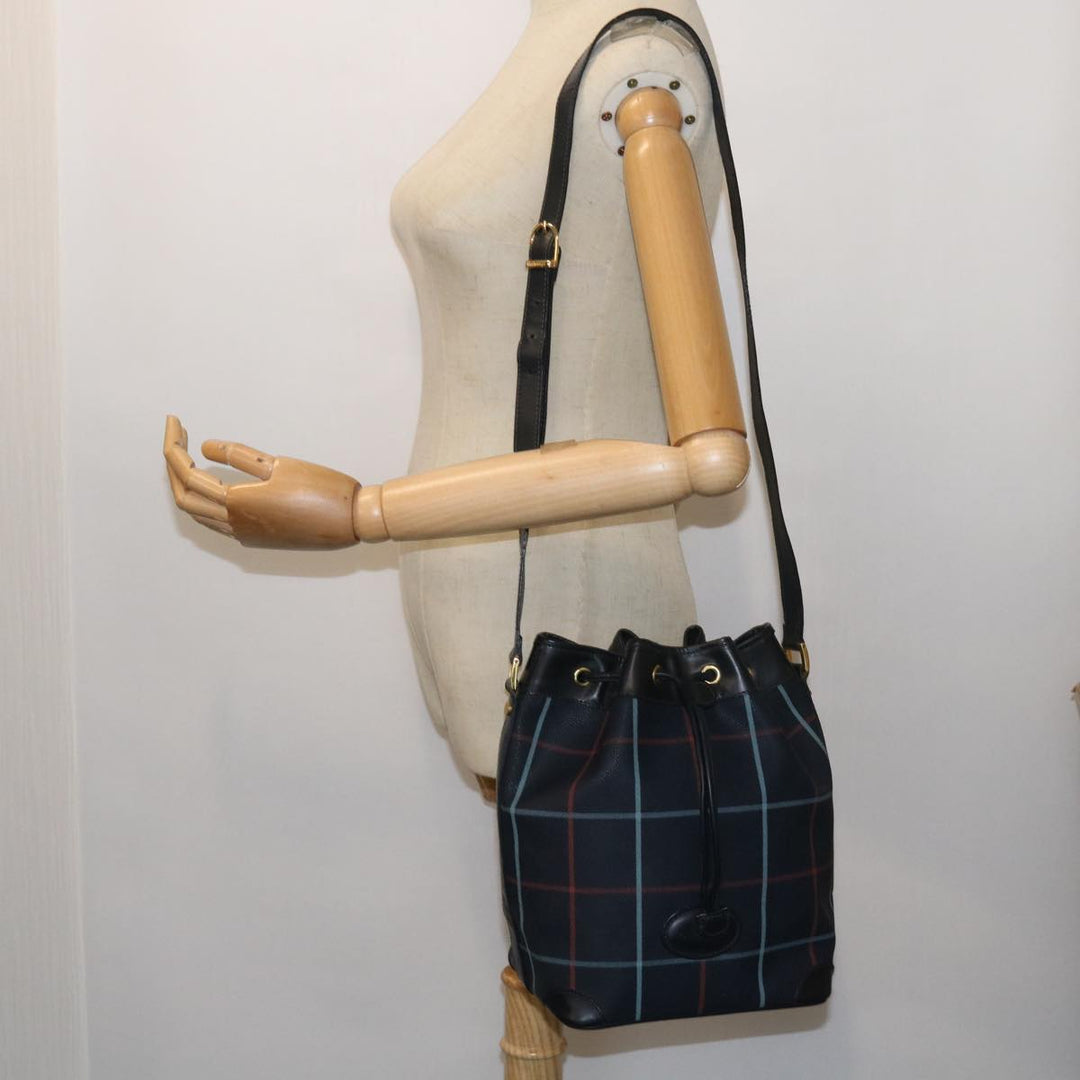 BURBERRYSs Nova Check Shoulder Bag PVC Leather Navy Auth th4082