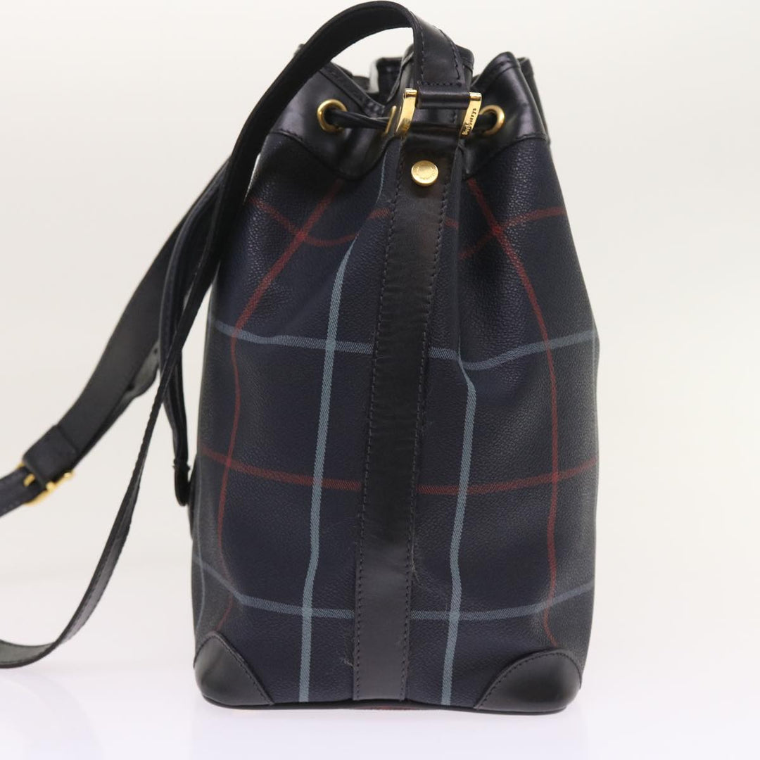 BURBERRYSs Nova Check Shoulder Bag PVC Leather Navy Auth th4082
