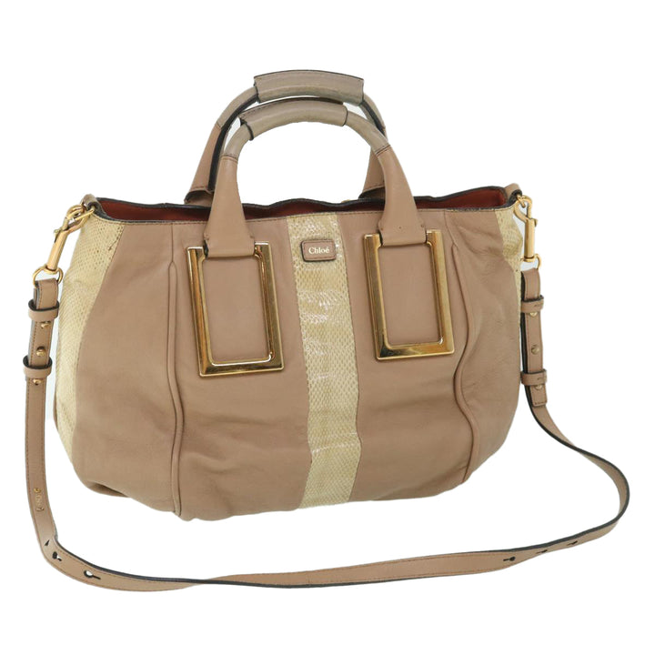 Chloe Etel Hand Bag Leather 2way Beige th4098