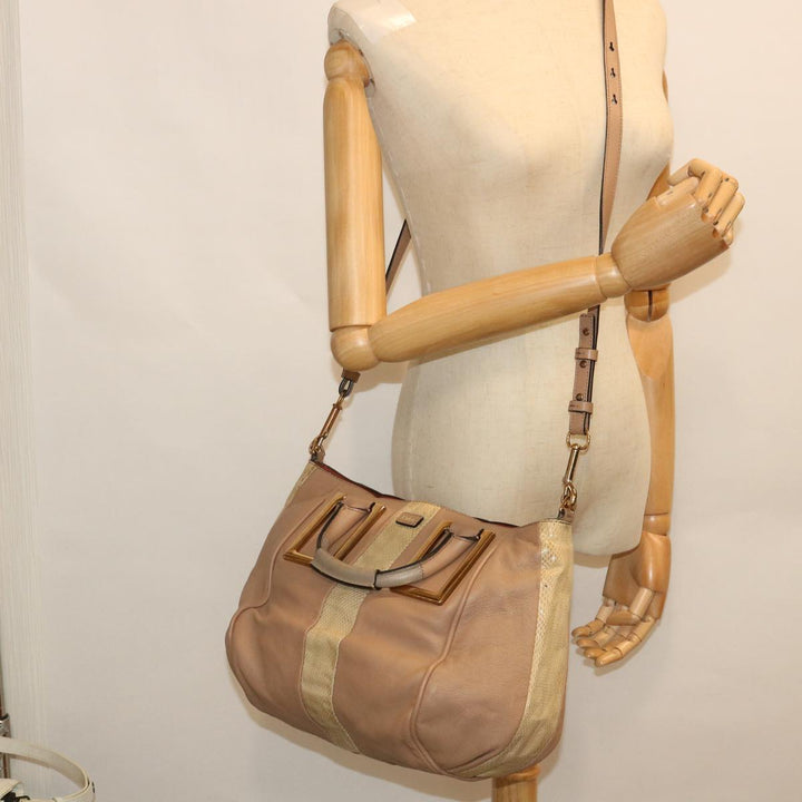 Chloe Etel Hand Bag Leather 2way Beige th4098
