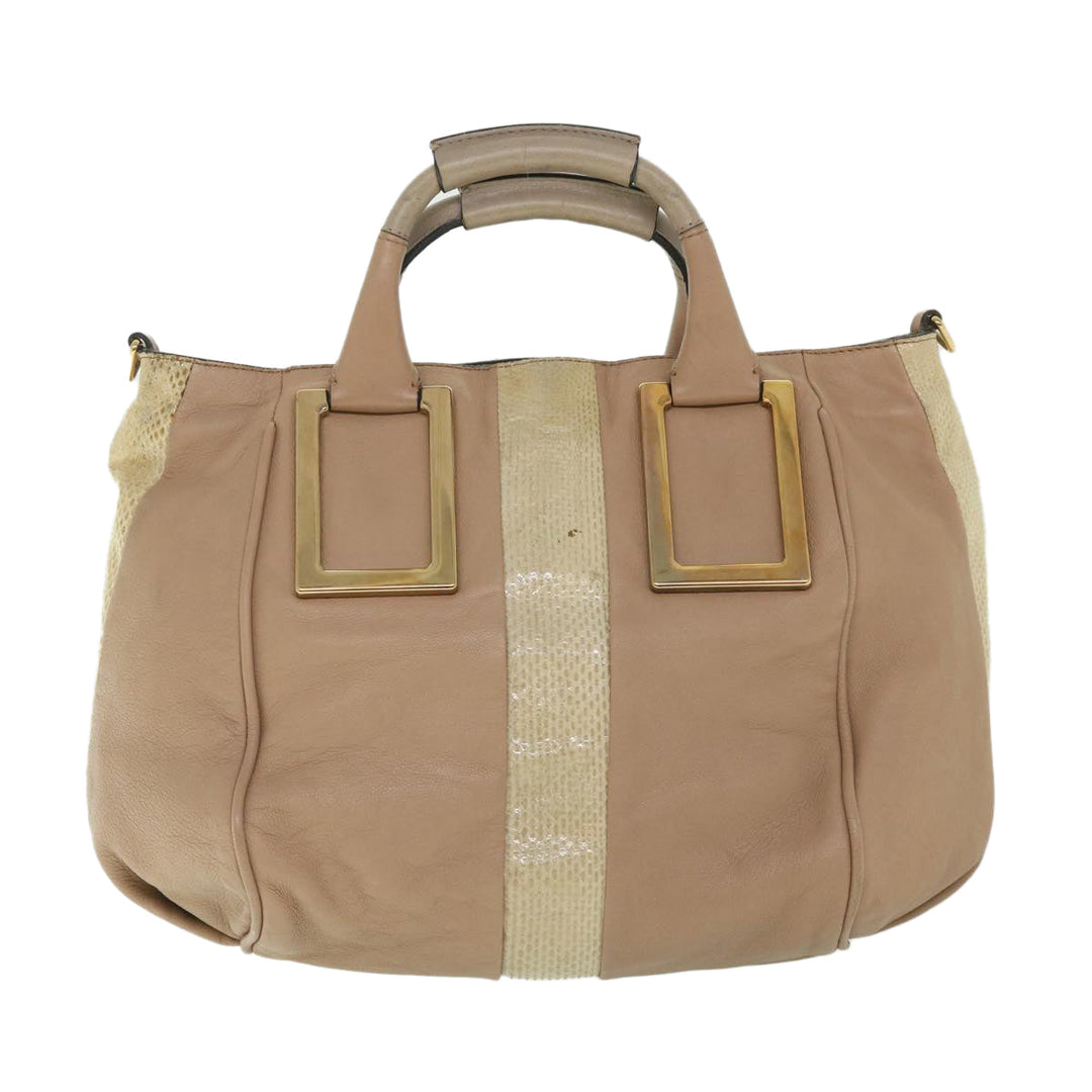 Chloe Etel Hand Bag Leather 2way Beige th4098