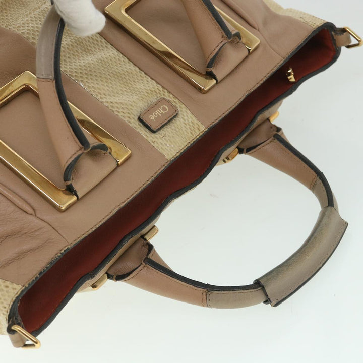 Chloe Etel Hand Bag Leather 2way Beige th4098