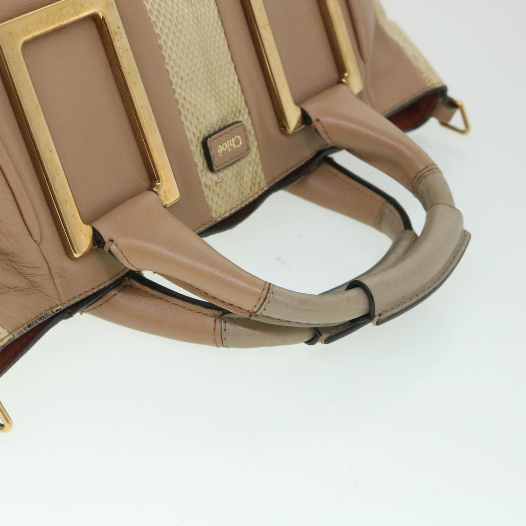 Chloe Etel Hand Bag Leather 2way Beige th4098