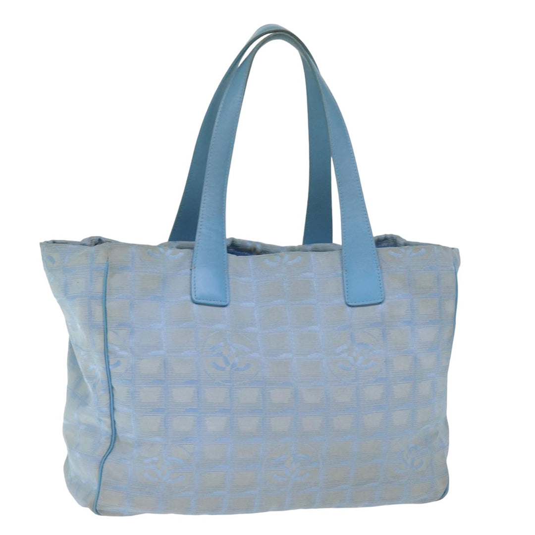 Chanel New Travel Line Tote Bag Nylon Blue CC Auth th4976