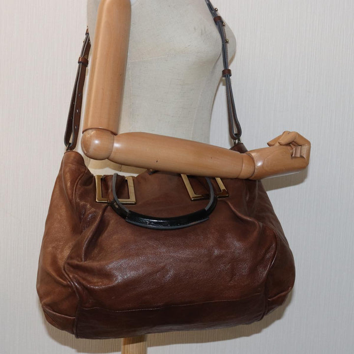 Chloe Etel Hand Bag Leather 2way Brown th5098