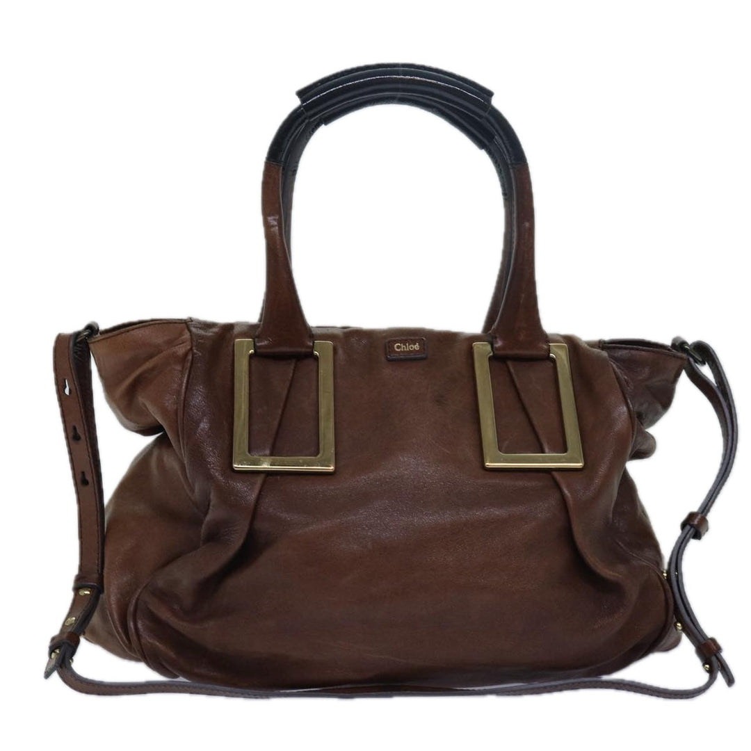 Chloe Etel Hand Bag Leather 2way Brown th5098