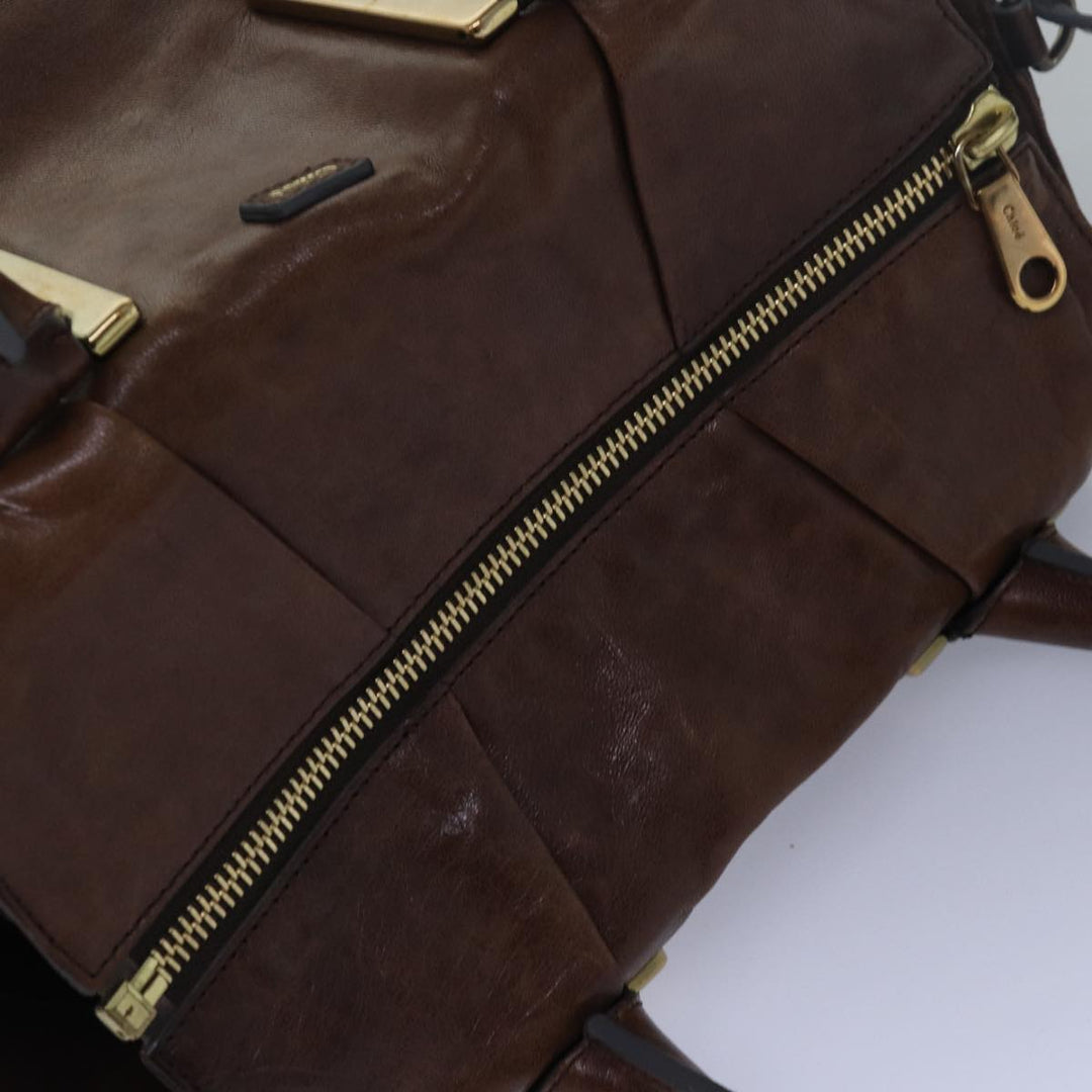 Chloe Etel Hand Bag Leather 2way Brown th5098