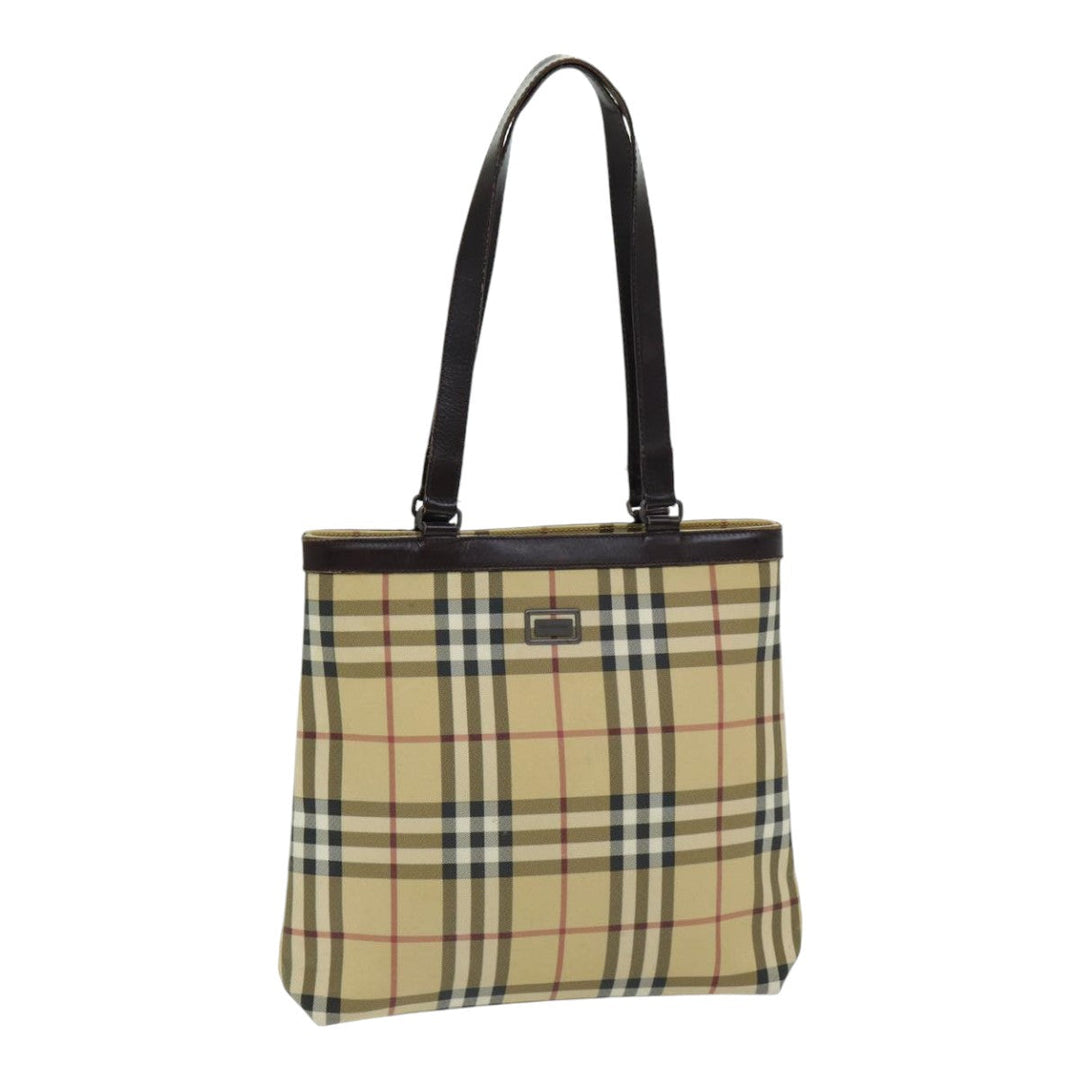 Burberry Nova Check Tote Bag PVC Leather Beige Auth th5205