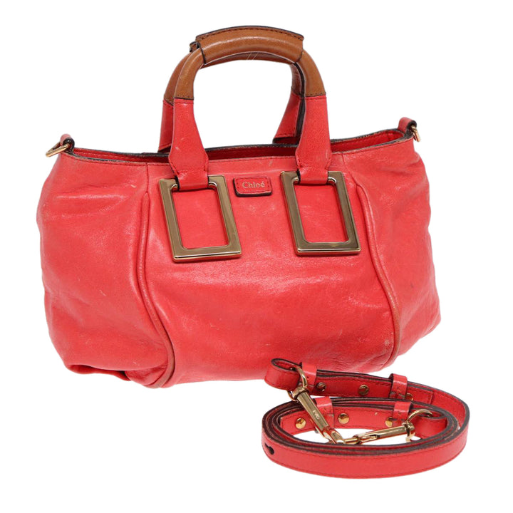 Chloe Etel Hand Bag Leather 2way Pink Gold th5216