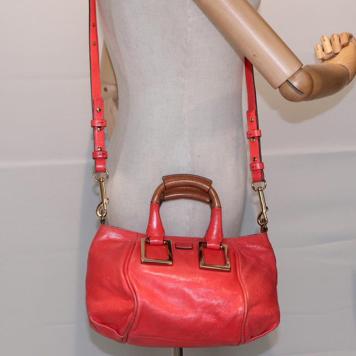 Chloe Etel Hand Bag Leather 2way Pink Gold th5216