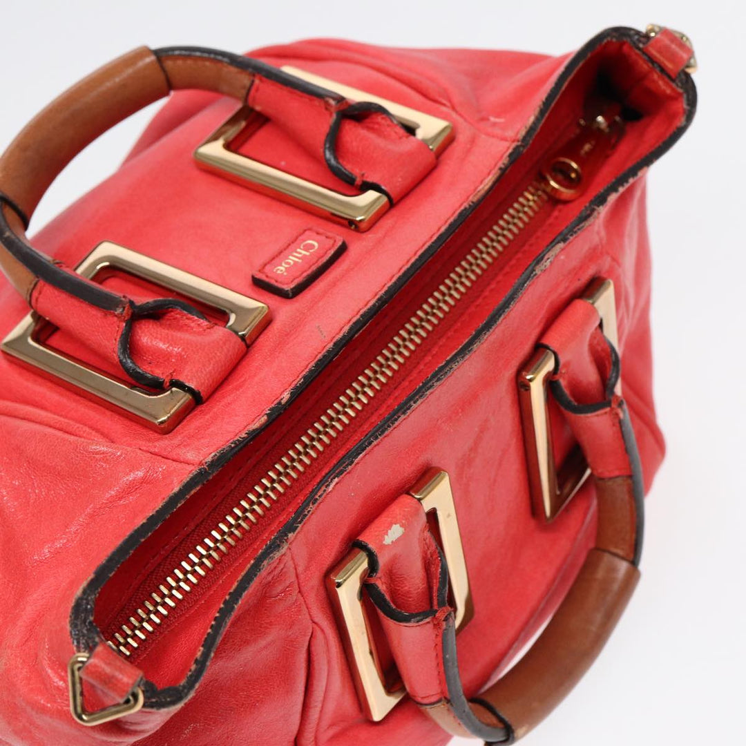 Chloe Etel Hand Bag Leather 2way Pink Gold th5216