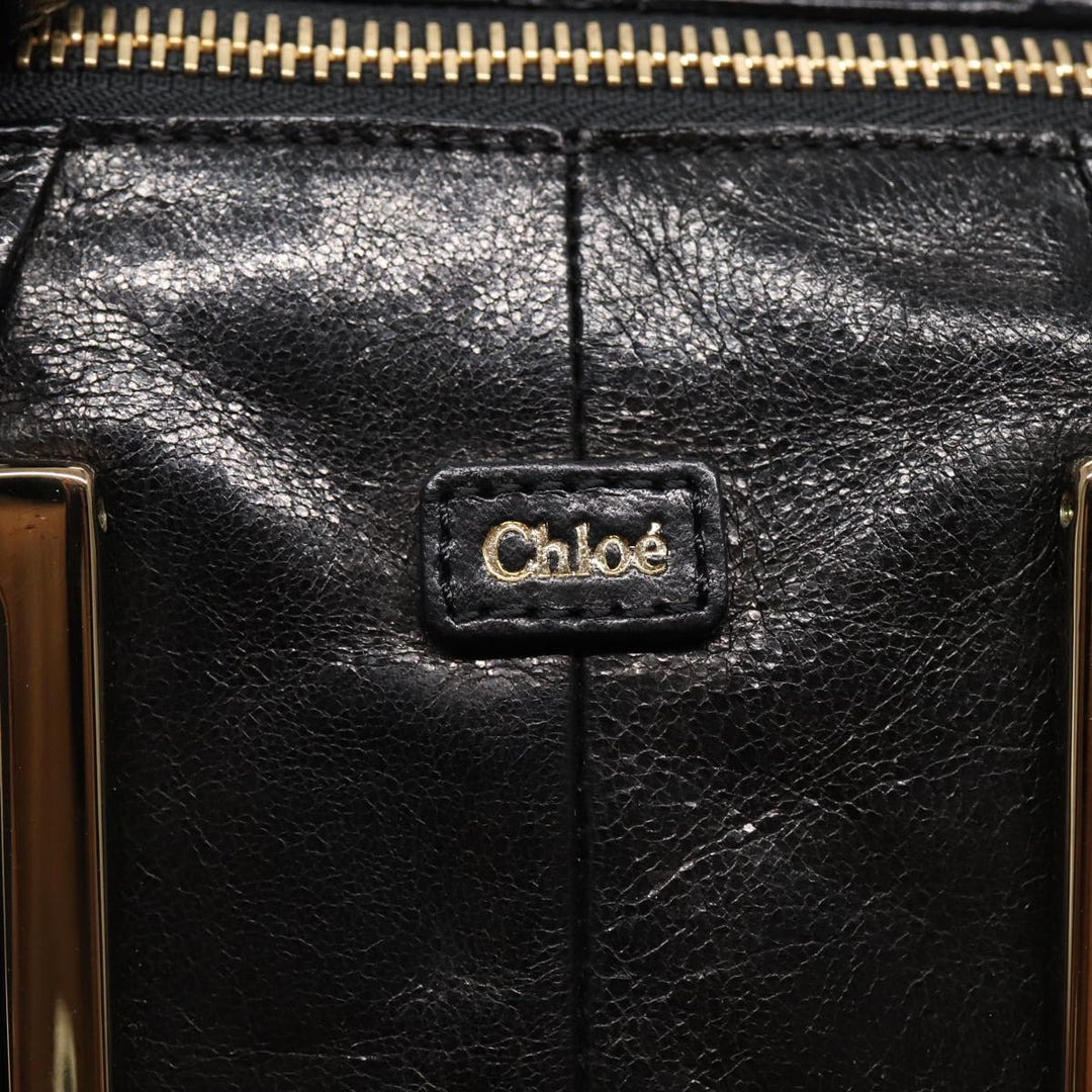 Chloe Etel Hand Bag Leather 2way Black Gold th5240