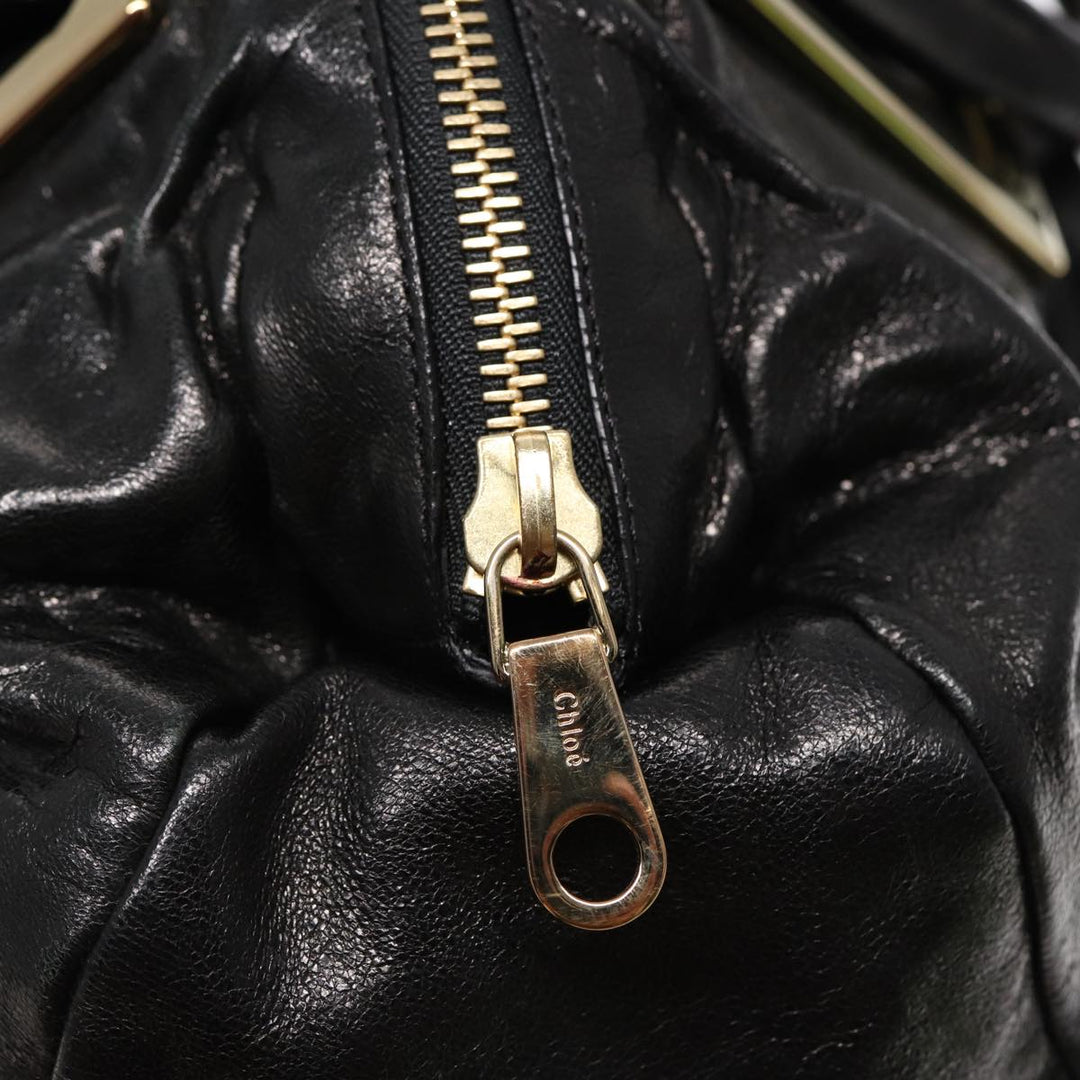 Chloe Etel Hand Bag Leather 2way Black Gold th5240