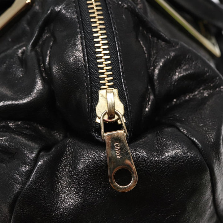 Chloe Etel Hand Bag Leather 2way Black Gold th5240