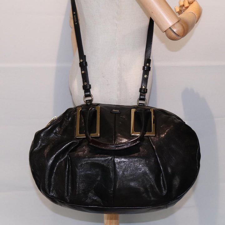 Chloe Etel Hand Bag Leather 2way Black Gold th5240