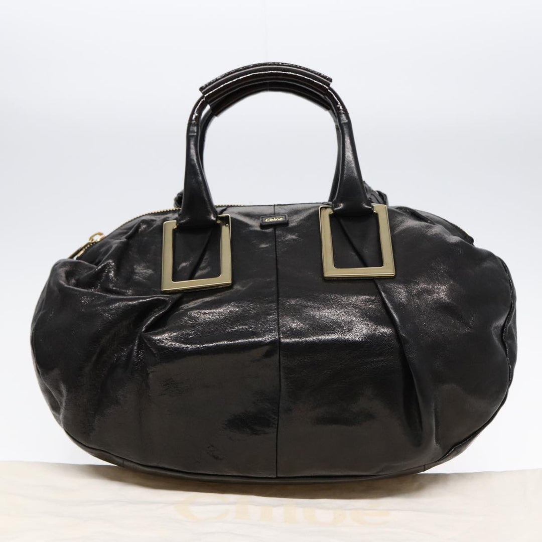 Chloe Etel Hand Bag Leather 2way Black Gold th5240
