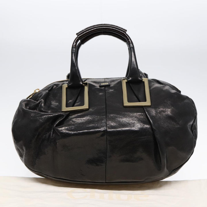 Chloe Etel Hand Bag Leather 2way Black Gold th5240