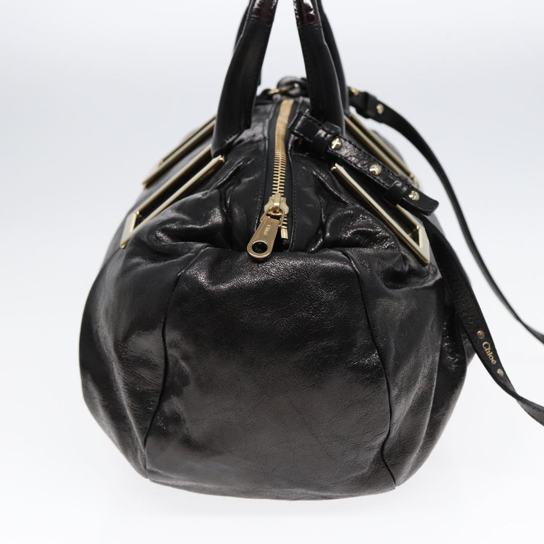 Chloe Etel Hand Bag Leather 2way Black Gold th5240