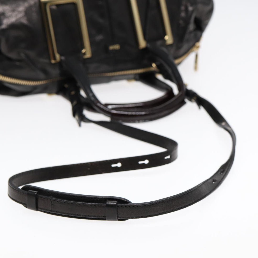 Chloe Etel Hand Bag Leather 2way Black Gold th5240