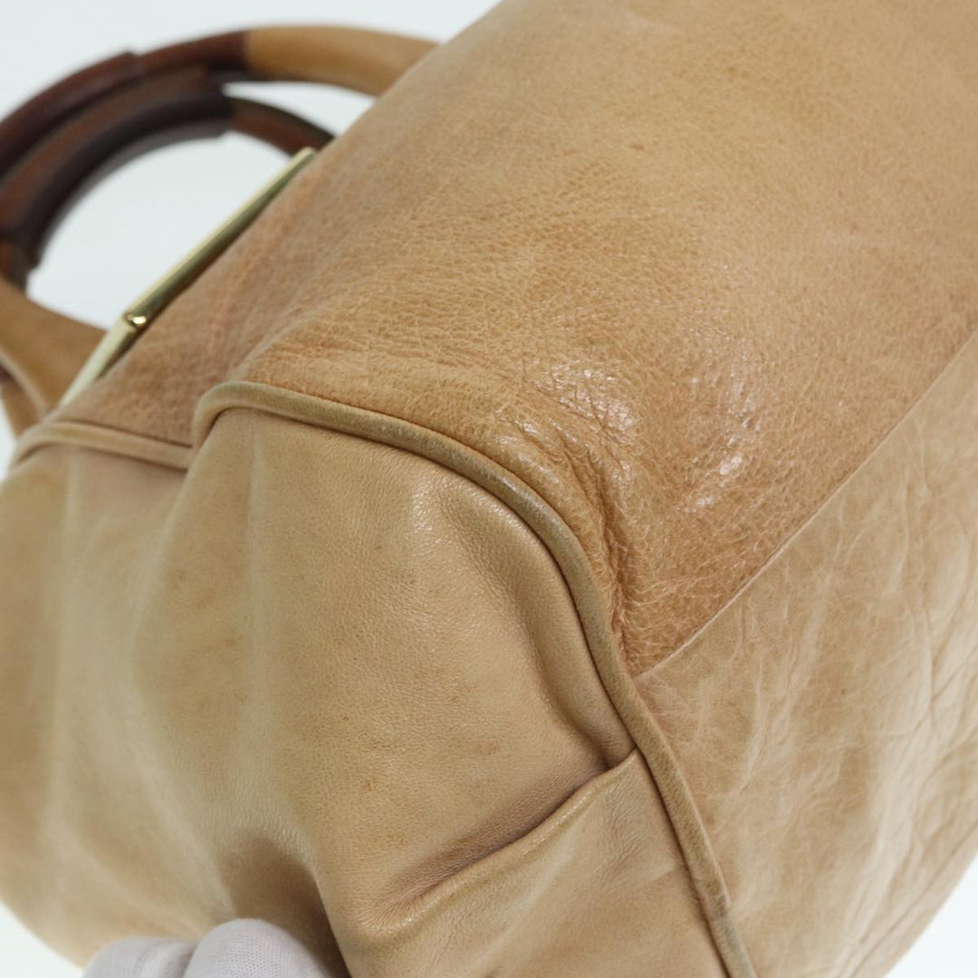 Chloe Etel Hand Bag Leather Beige Brown gold th5251