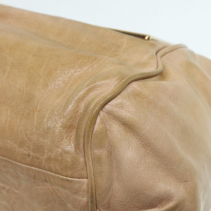 Chloe Etel Hand Bag Leather Beige Brown gold th5251