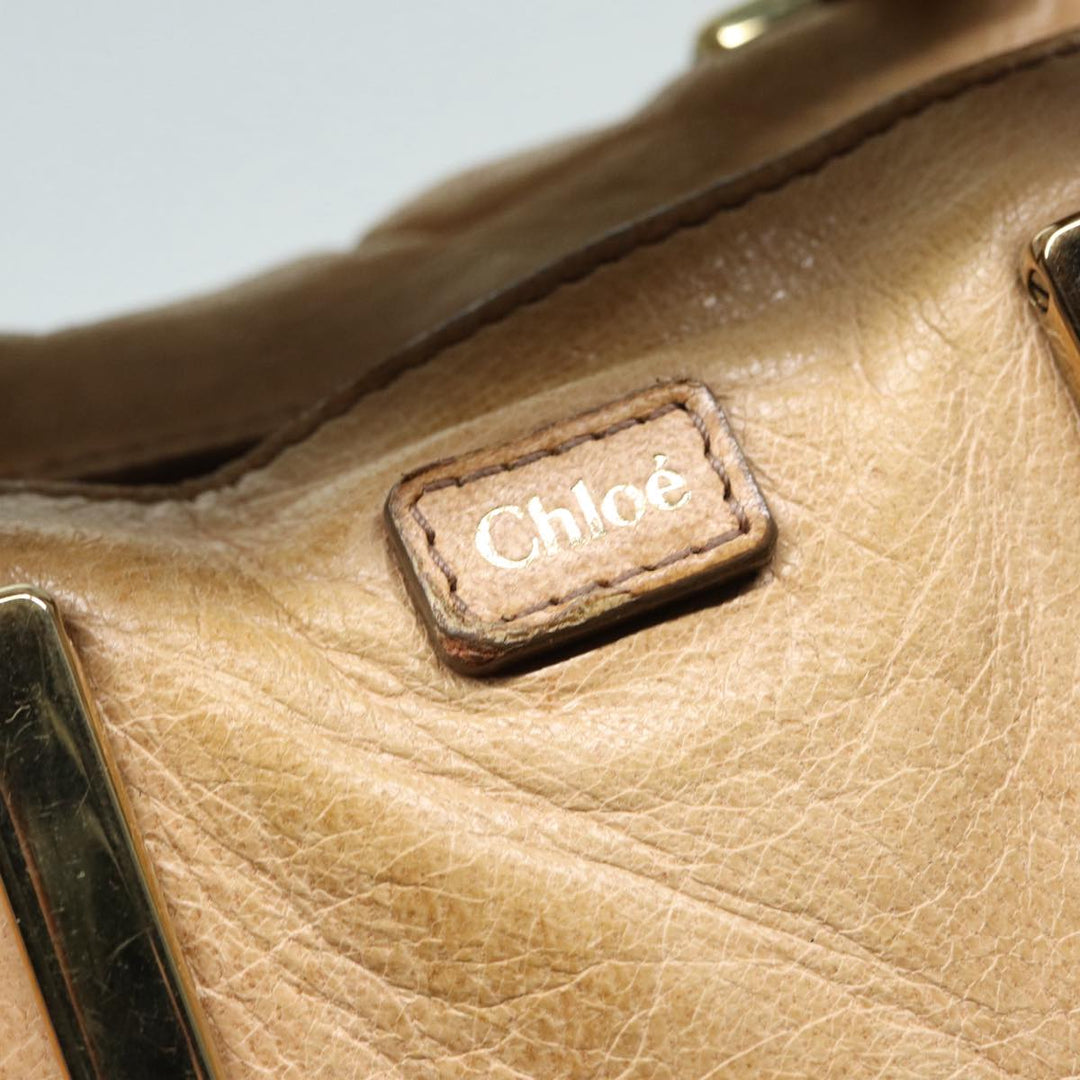 Chloe Etel Hand Bag Leather Beige Brown gold th5251