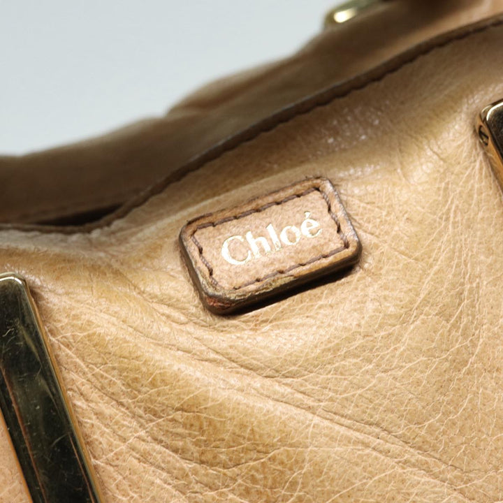 Chloe Etel Hand Bag Leather Beige Brown gold th5251