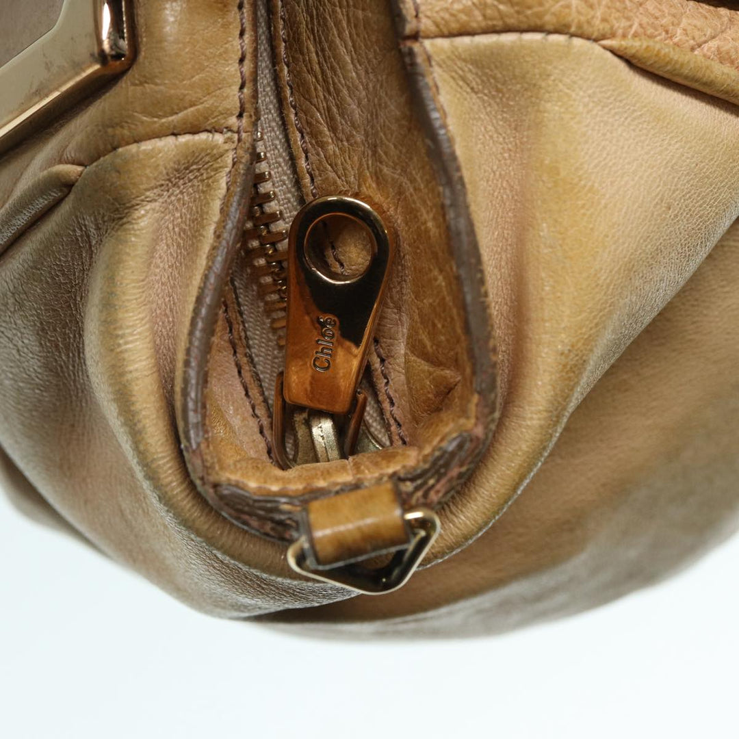 Chloe Etel Hand Bag Leather Beige Brown gold th5251
