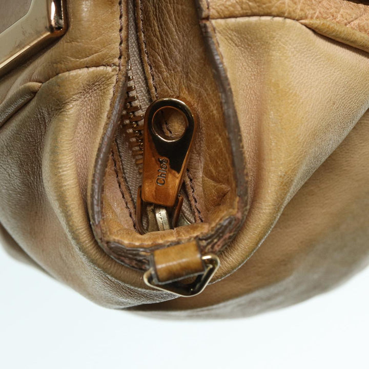 Chloe Etel Hand Bag Leather Beige Brown gold th5251