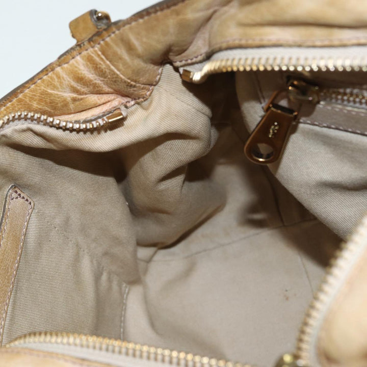 Chloe Etel Hand Bag Leather Beige Brown gold th5251