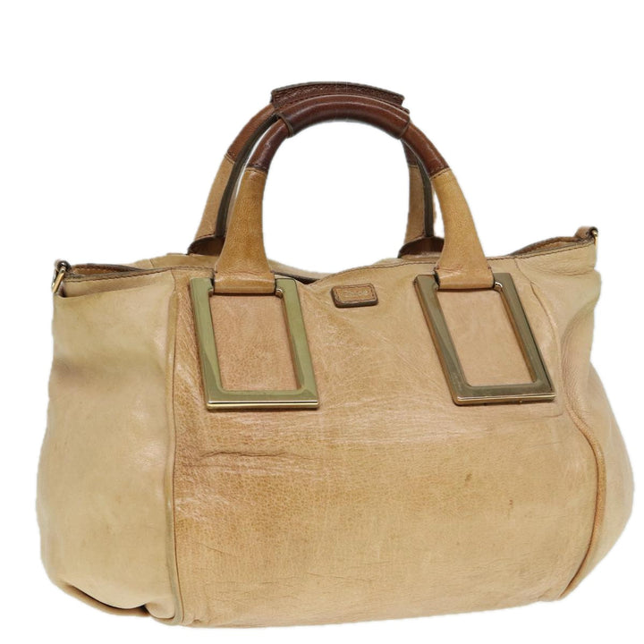 Chloe Etel Hand Bag Leather Beige Brown gold th5251