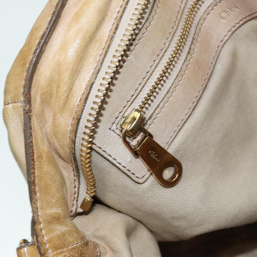 Chloe Etel Hand Bag Leather Beige Brown gold th5251