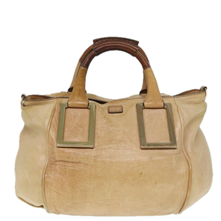 Chloe Etel Hand Bag Leather Beige Brown gold th5251