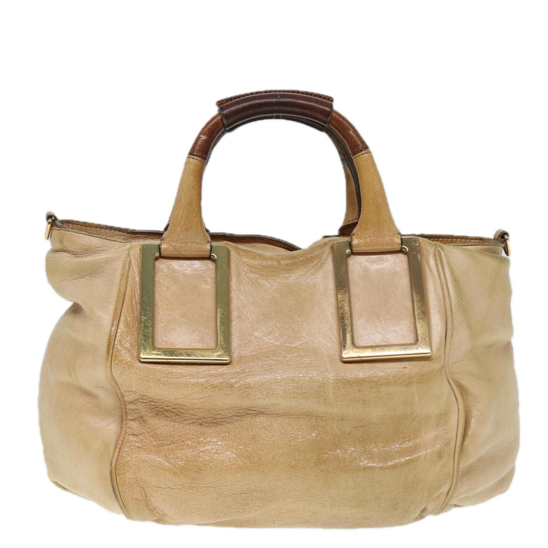 Chloe Etel Hand Bag Leather Beige Brown gold th5251