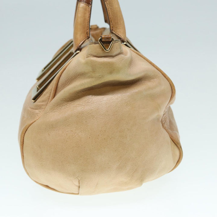 Chloe Etel Hand Bag Leather Beige Brown gold th5251