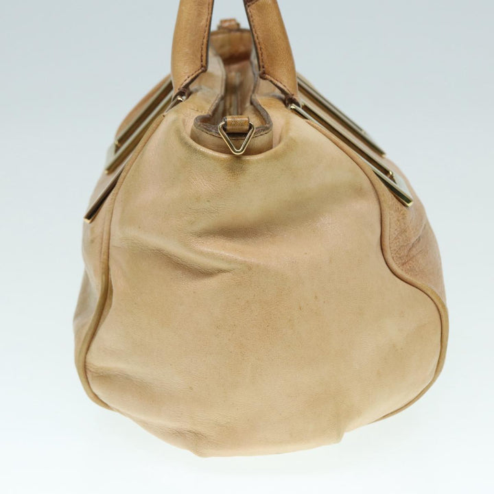 Chloe Etel Hand Bag Leather Beige Brown gold th5251
