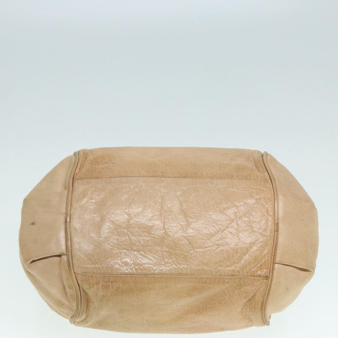 Chloe Etel Hand Bag Leather Beige Brown gold th5251