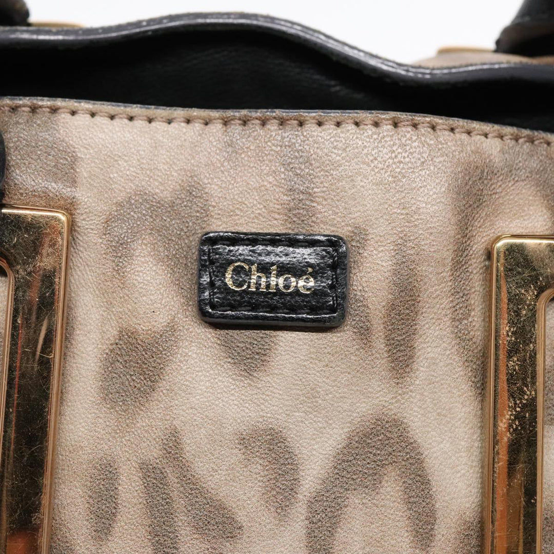 Chloe Etel Hand Bag 2way Beige Black gold th5258