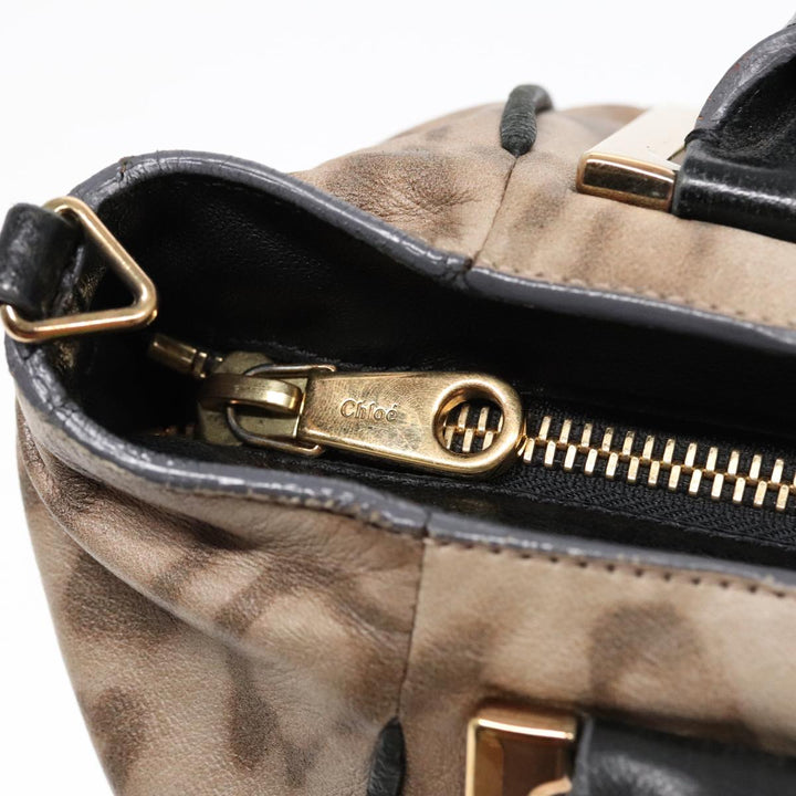 Chloe Etel Hand Bag 2way Beige Black gold th5258