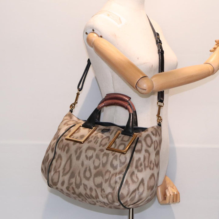 Chloe Etel Hand Bag 2way Beige Black gold th5258