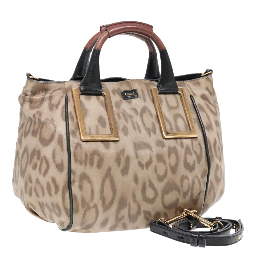 Chloe Etel Hand Bag 2way Beige Black gold th5258