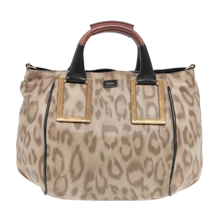 Chloe Etel Hand Bag 2way Beige Black gold th5258