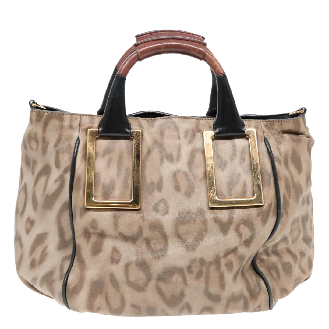 Chloe Etel Hand Bag 2way Beige Black gold th5258