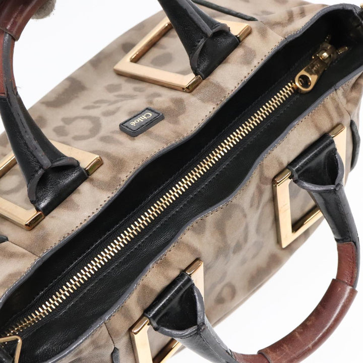 Chloe Etel Hand Bag 2way Beige Black gold th5258