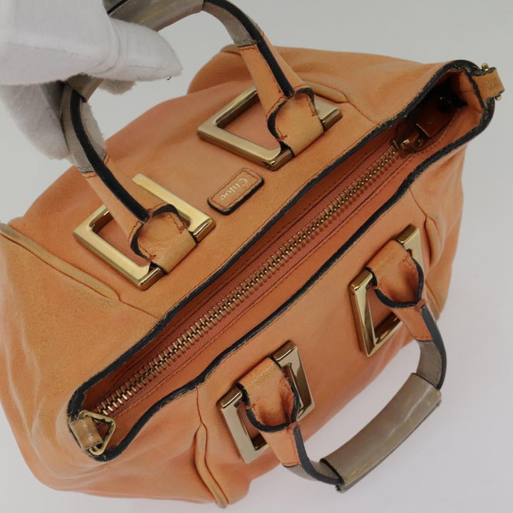 Chloe Etel Shoulder Bag Leather 2way Orange Gold th5309
